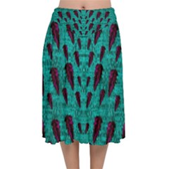 Leaves On Adorable Peaceful Captivating Shimmering Colors Velvet Flared Midi Skirt by pepitasart