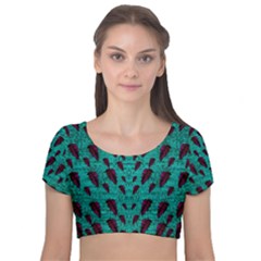 Leaves On Adorable Peaceful Captivating Shimmering Colors Velvet Short Sleeve Crop Top  by pepitasart