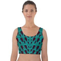 Leaves On Adorable Peaceful Captivating Shimmering Colors Velvet Crop Top by pepitasart