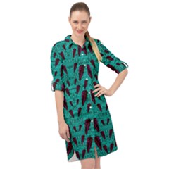 Leaves On Adorable Peaceful Captivating Shimmering Colors Long Sleeve Mini Shirt Dress by pepitasart