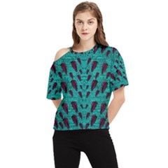 Leaves On Adorable Peaceful Captivating Shimmering Colors One Shoulder Cut Out Tee