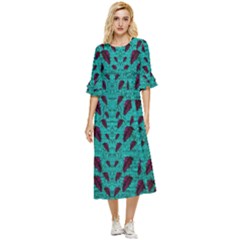 Leaves On Adorable Peaceful Captivating Shimmering Colors Double Cuff Midi Dress by pepitasart