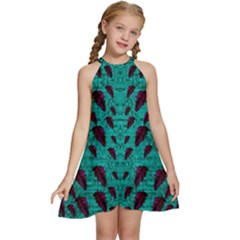 Leaves On Adorable Peaceful Captivating Shimmering Colors Kids  Halter Collar Waist Tie Chiffon Dress by pepitasart