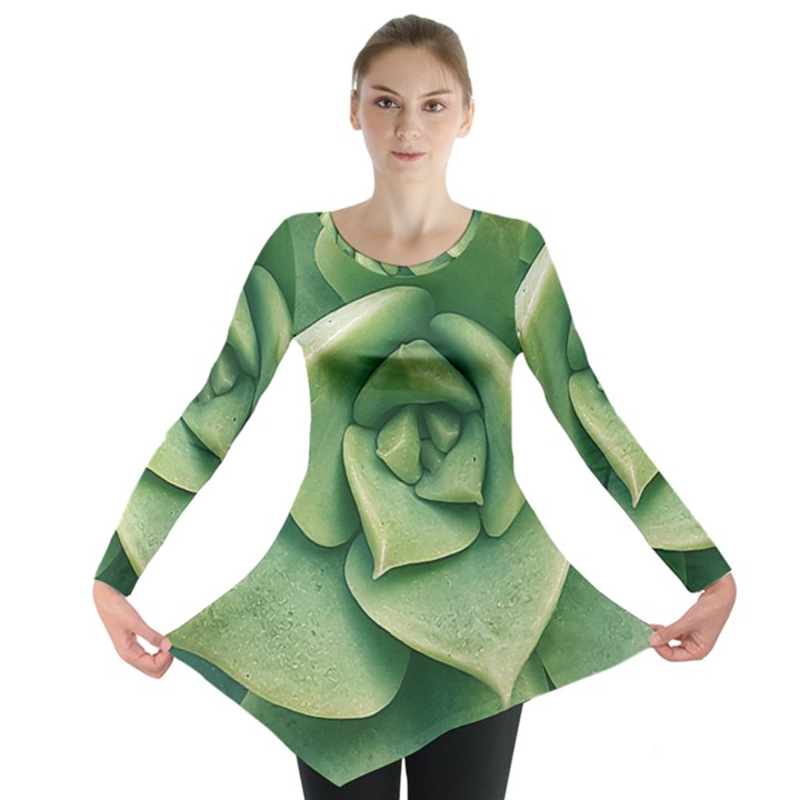 Echeveria Imbricata Closeup Photo Long Sleeve Tunic 