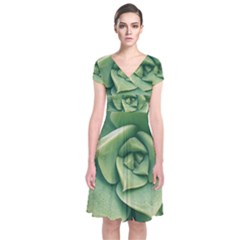 Echeveria Imbricata Closeup Photo Short Sleeve Front Wrap Dress