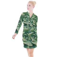 Echeveria Imbricata Closeup Photo Button Long Sleeve Dress by dflcprintsclothing