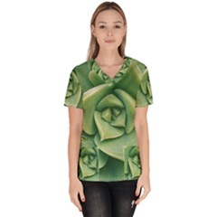 Echeveria Imbricata Closeup Photo Women s V-neck Scrub Top by dflcprintsclothing