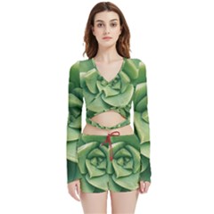 Echeveria Imbricata Closeup Photo Velvet Wrap Crop Top And Shorts Set by dflcprintsclothing