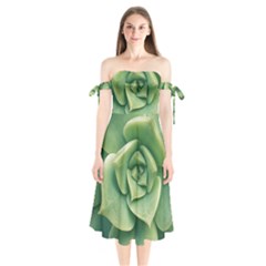 Echeveria Imbricata Closeup Photo Shoulder Tie Bardot Midi Dress by dflcprintsclothing