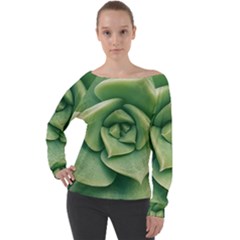 Echeveria Imbricata Closeup Photo Off Shoulder Long Sleeve Velour Top by dflcprintsclothing