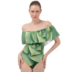 Echeveria Imbricata Closeup Photo Off Shoulder Velour Bodysuit  by dflcprintsclothing