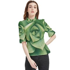 Echeveria Imbricata Closeup Photo Frill Neck Blouse