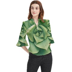 Echeveria Imbricata Closeup Photo Loose Horn Sleeve Chiffon Blouse