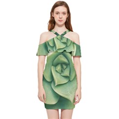 Echeveria Imbricata Closeup Photo Shoulder Frill Bodycon Summer Dress