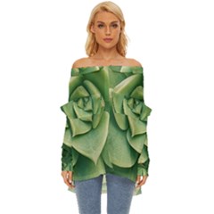 Echeveria Imbricata Closeup Photo Off Shoulder Chiffon Pocket Shirt