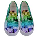 Rainbow Checker Skull Splatter Kids  Canvas Slip Ons View1