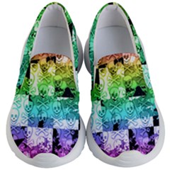 Rainbow Checker Skull Splatter Kids Lightweight Slip Ons by ArtistRoseanneJones