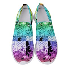 Rainbow Checker Skull Splatter Women s Slip On Sneakers by ArtistRoseanneJones