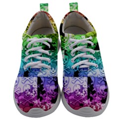 Rainbow Checker Skull Splatter Mens Athletic Shoes by ArtistRoseanneJones