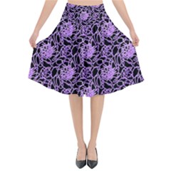 Electric Neon Abstract Print Pattern Flared Midi Skirt by dflcprintsclothing