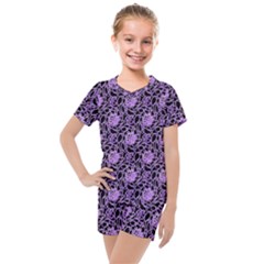 Electric Neon Abstract Print Pattern Kids  Mesh Tee And Shorts Set