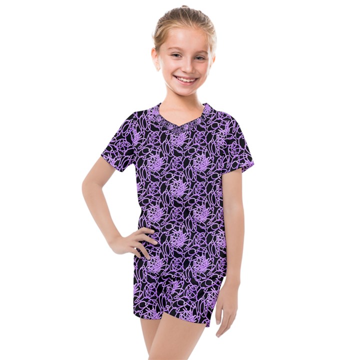 Electric Neon Abstract Print Pattern Kids  Mesh Tee and Shorts Set