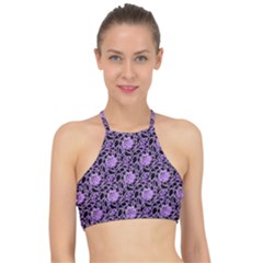 Electric Neon Abstract Print Pattern Racer Front Bikini Top