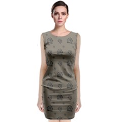 Stylized Cactus Motif Pattern Classic Sleeveless Midi Dress