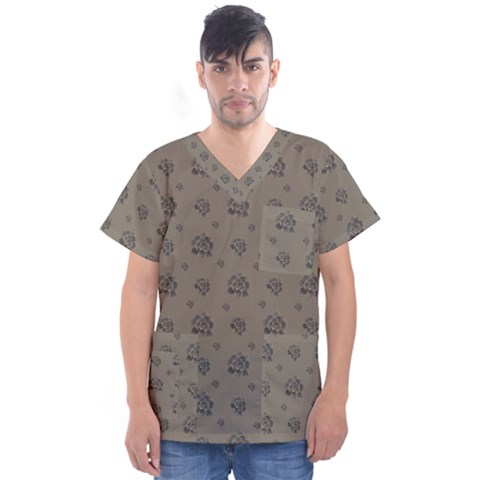 Stylized Cactus Motif Pattern Men s V-neck Scrub Top by dflcprintsclothing