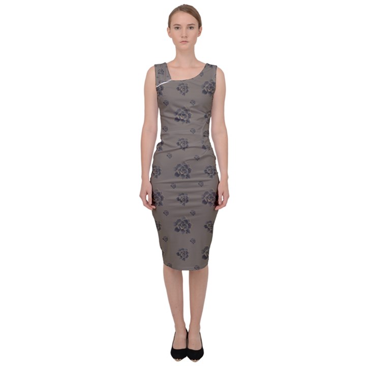 Stylized Cactus Motif Pattern Sleeveless Pencil Dress