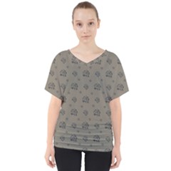 Stylized Cactus Motif Pattern V-neck Dolman Drape Top by dflcprintsclothing