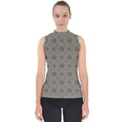 Stylized Cactus Motif Pattern Mock Neck Shell Top by dflcprintsclothing