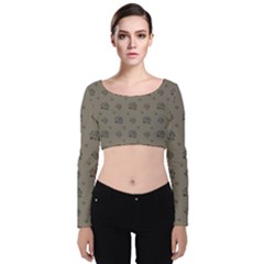 Stylized Cactus Motif Pattern Velvet Long Sleeve Crop Top by dflcprintsclothing