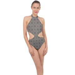 Stylized Cactus Motif Pattern Halter Side Cut Swimsuit by dflcprintsclothing