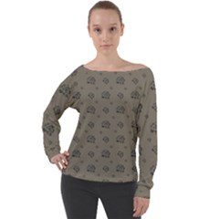 Stylized Cactus Motif Pattern Off Shoulder Long Sleeve Velour Top by dflcprintsclothing