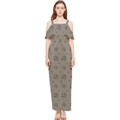 Stylized Cactus Motif Pattern Draped Sleeveless Chiffon Jumpsuit