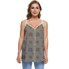 Stylized Cactus Motif Pattern Casual Spaghetti Strap Chiffon Top by dflcprintsclothing