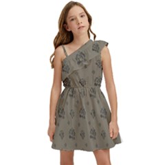 Stylized Cactus Motif Pattern Kids  One Shoulder Party Dress