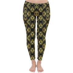 Tiled Mozaic Pattern, Gold And Black Color Symetric Design Classic Winter Leggings