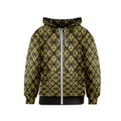 Tiled Mozaic Pattern, Gold And Black Color Symetric Design Kids  Zipper Hoodie