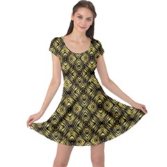 Tiled Mozaic Pattern, Gold And Black Color Symetric Design Cap Sleeve Dress by Casemiro