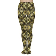 Tiled Mozaic Pattern, Gold And Black Color Symetric Design Tights