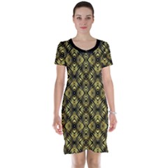 Tiled Mozaic Pattern, Gold And Black Color Symetric Design Short Sleeve Nightdress by Casemiro