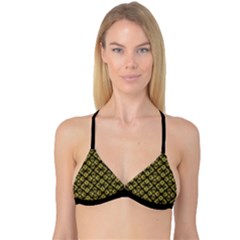 Tiled Mozaic Pattern, Gold And Black Color Symetric Design Reversible Tri Bikini Top by Casemiro