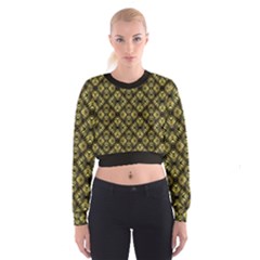 Tiled Mozaic Pattern, Gold And Black Color Symetric Design Cropped Sweatshirt