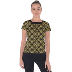 Tiled Mozaic Pattern, Gold And Black Color Symetric Design Short Sleeve Sports Top  by Casemiro