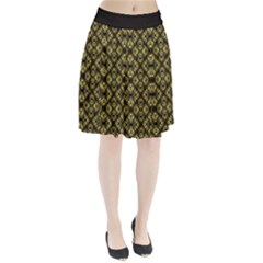 Tiled Mozaic Pattern, Gold And Black Color Symetric Design Pleated Skirt by Casemiro