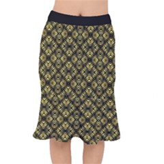 Tiled Mozaic Pattern, Gold And Black Color Symetric Design Short Mermaid Skirt by Casemiro