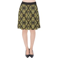 Tiled Mozaic Pattern, Gold And Black Color Symetric Design Velvet High Waist Skirt by Casemiro