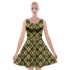 Tiled Mozaic Pattern, Gold And Black Color Symetric Design Velvet Skater Dress